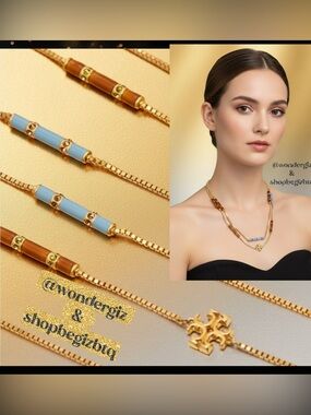 NWT Tory Burch Kira 18K Gold-Plate & Enamel Long Necklace